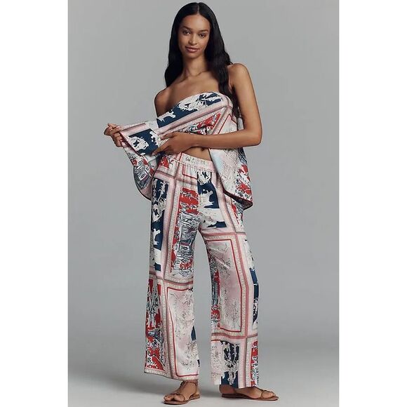 New Anthropologie The Brooklin Printed Wide-Leg Pants Size S